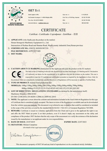 China Henan Strongwin Machinery Equipment Co., Ltd. Certificações
